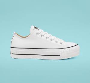 Converse Chuck Taylor All Star Lift Platforme Kozene Nízke Tenisky Biele Čierne Biele | CV-043GYS