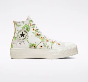 Converse Chuck Taylor All Star Lift Platforme Crafted Florals Vysoké Tenisky Hnede Svetlo Zelene | CV-109SEZ