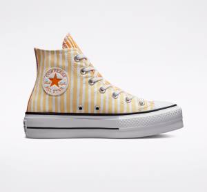 Converse Chuck Taylor All Star Lift Platforme Stripes Vysoké Tenisky Biele Mango Tmavo Žlté | CV-132JAZ