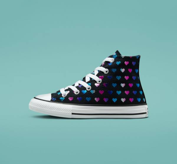 Converse Chuck Taylor All Star Foil Hearts Vysoké Tenisky Čierne Biele Ruzove | CV-528VJB