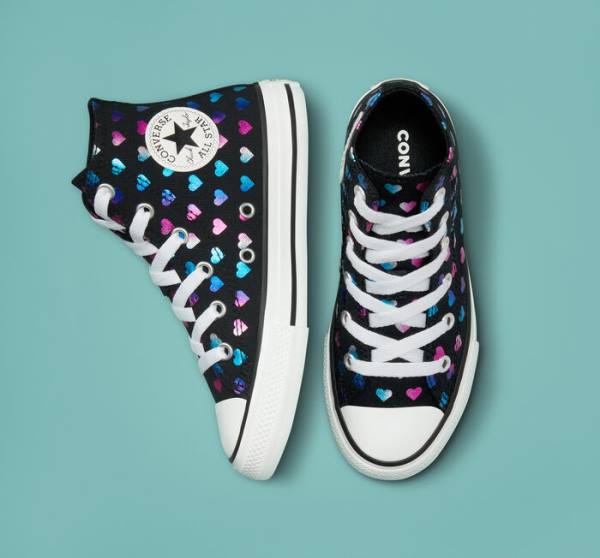 Converse Chuck Taylor All Star Foil Hearts Vysoké Tenisky Čierne Biele Ruzove | CV-528VJB