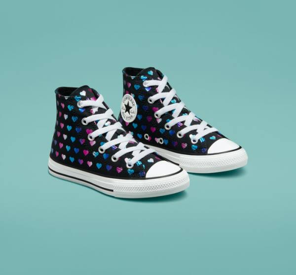 Converse Chuck Taylor All Star Foil Hearts Vysoké Tenisky Čierne Biele Ruzove | CV-528VJB