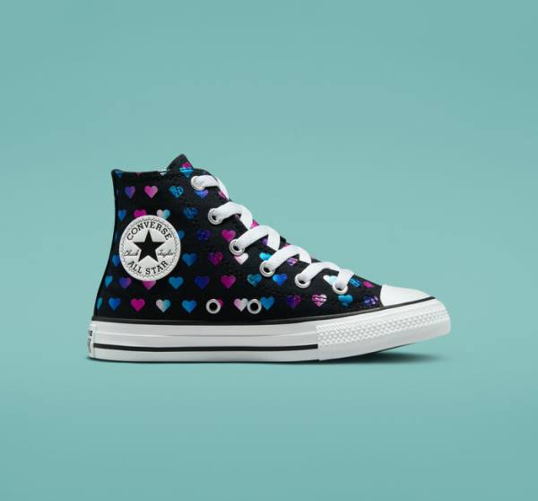 Converse Chuck Taylor All Star Foil Hearts Vysoké Tenisky Čierne Biele Ruzove | CV-528VJB