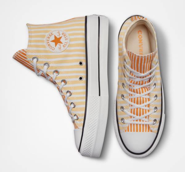 Converse Chuck Taylor All Star Lift Platforme Stripes Vysoké Tenisky Biele Mango Tmavo Žlté | CV-132JAZ