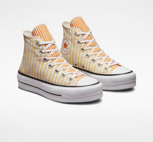 Converse Chuck Taylor All Star Lift Platforme Stripes Vysoké Tenisky Biele Mango Tmavo Žlté | CV-132JAZ