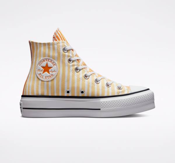 Converse Chuck Taylor All Star Lift Platforme Stripes Vysoké Tenisky Biele Mango Tmavo Žlté | CV-132JAZ