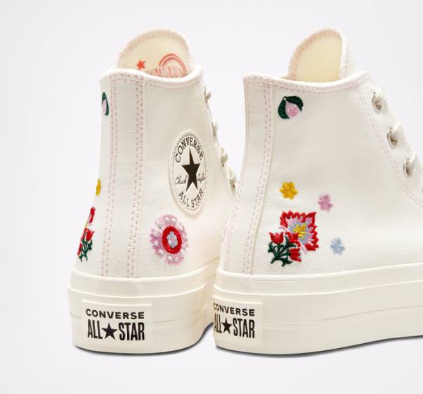 Converse Chuck Taylor All Star Lift Platforme Floral Embroidery Vysoké Tenisky Čierne Ruzove | CV-240ADE