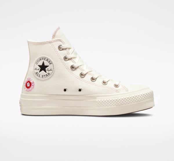 Converse Chuck Taylor All Star Lift Platforme Floral Embroidery Vysoké Tenisky Čierne Ruzove | CV-240ADE