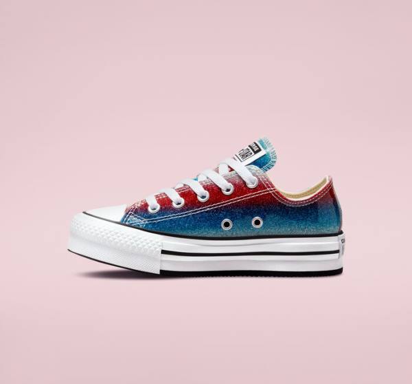 Converse Chuck Taylor All Star Lift Platforme Glitter Drip Nízke Tenisky Modre Biele Červené | CV-360REU