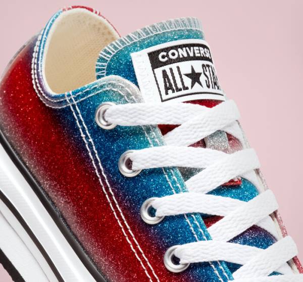 Converse Chuck Taylor All Star Lift Platforme Glitter Drip Nízke Tenisky Modre Biele Červené | CV-360REU