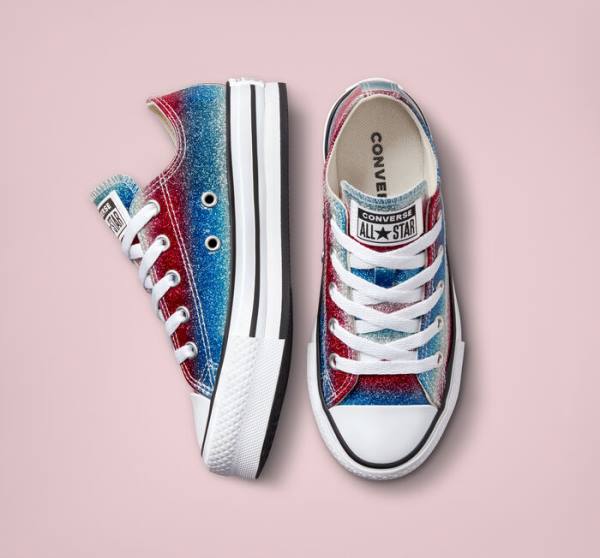 Converse Chuck Taylor All Star Lift Platforme Glitter Drip Nízke Tenisky Modre Biele Červené | CV-360REU