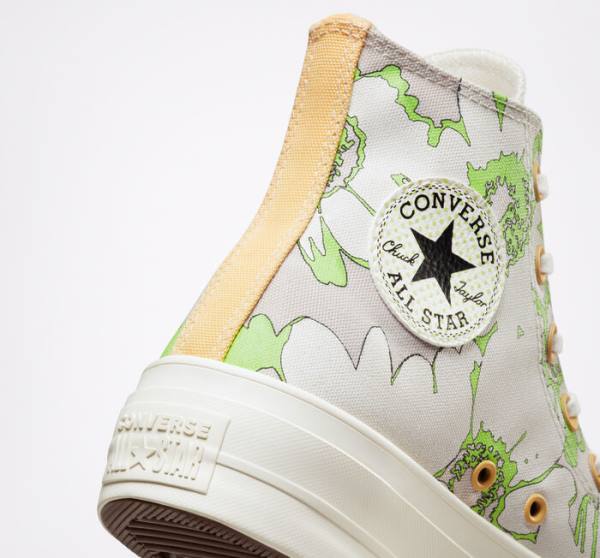 Converse Chuck Taylor All Star Lift Platforme Crafted Florals Vysoké Tenisky Hnede Svetlo Zelene | CV-398BAQ