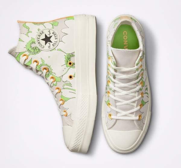 Converse Chuck Taylor All Star Lift Platforme Crafted Florals Vysoké Tenisky Hnede Svetlo Zelene | CV-398BAQ