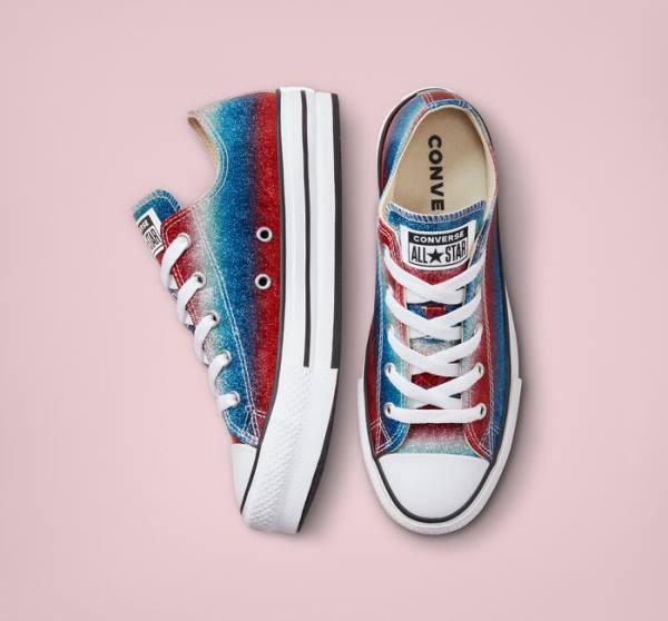 Converse Chuck Taylor All Star Lift Platforme Glitter Drip Nízke Tenisky Modre Biele Červené | CV-492WPQ