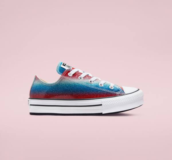 Converse Chuck Taylor All Star Lift Platforme Glitter Drip Nízke Tenisky Modre Biele Červené | CV-492WPQ