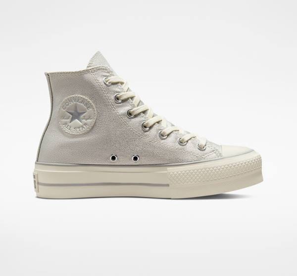 Converse Chuck Taylor All Star Lift Platforme Metallic Twill Vysoké Tenisky Strieborne Strieborne | CV-752AHK