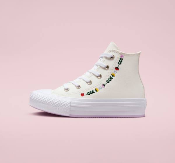 Converse Chuck Taylor All Star Lift Platforme Floral Embroidery Vysoké Tenisky Biele Biele | CV-804UFH