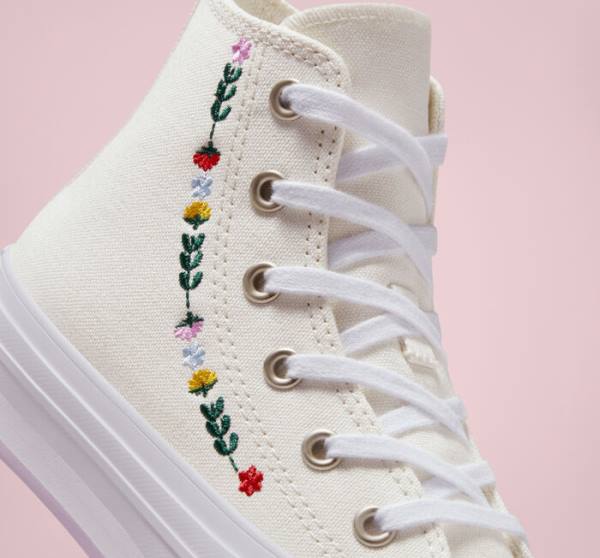 Converse Chuck Taylor All Star Lift Platforme Floral Embroidery Vysoké Tenisky Biele Biele | CV-804UFH