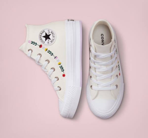 Converse Chuck Taylor All Star Lift Platforme Floral Embroidery Vysoké Tenisky Biele Biele | CV-804UFH