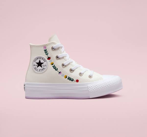 Converse Chuck Taylor All Star Lift Platforme Floral Embroidery Vysoké Tenisky Biele Biele | CV-804UFH