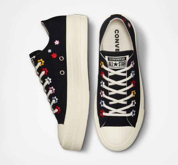 Converse Chuck Taylor All Star Lift Platforme Floral Embroidery Nízke Tenisky Čierne Viacfarebný | CV-902NPB