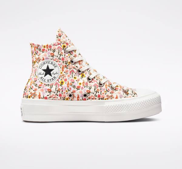 Converse Chuck Taylor All Star Lift Platforme Florals Vysoké Tenisky Béžové Biele Ruzove | CV-964NWJ