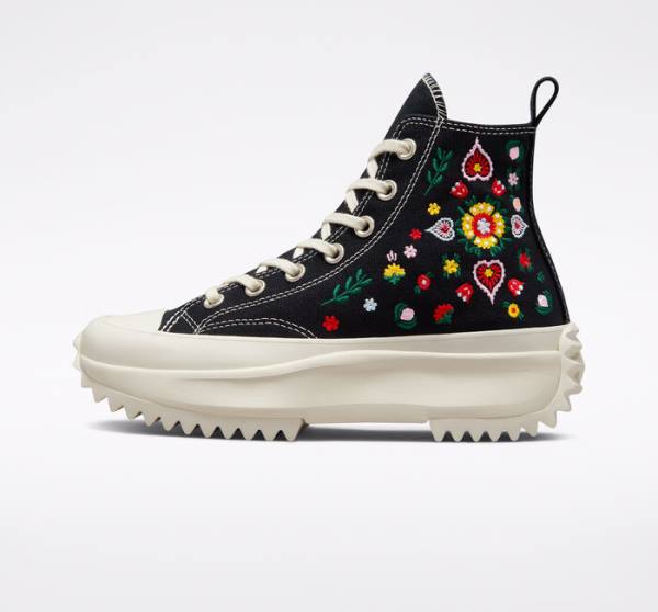 Converse Run Star Hike Platforme Floral Embroidery Vysoké Tenisky Čierne | CV-791DZN